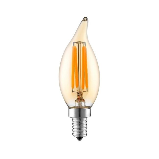 E14 flammeformet LED-kertepære, filament med ravfarvet glas - 3,5 watt, 2200K, dæmpbar