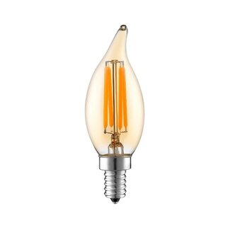 E14 flammeformet LED-kertepære, filament med ravfarvet glas - 5,5 watt, 2200K, dæmpbar
