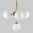 Glaskuglelampe - Loftlampe i guld med fem store opalhvide glaskugler - Kenji