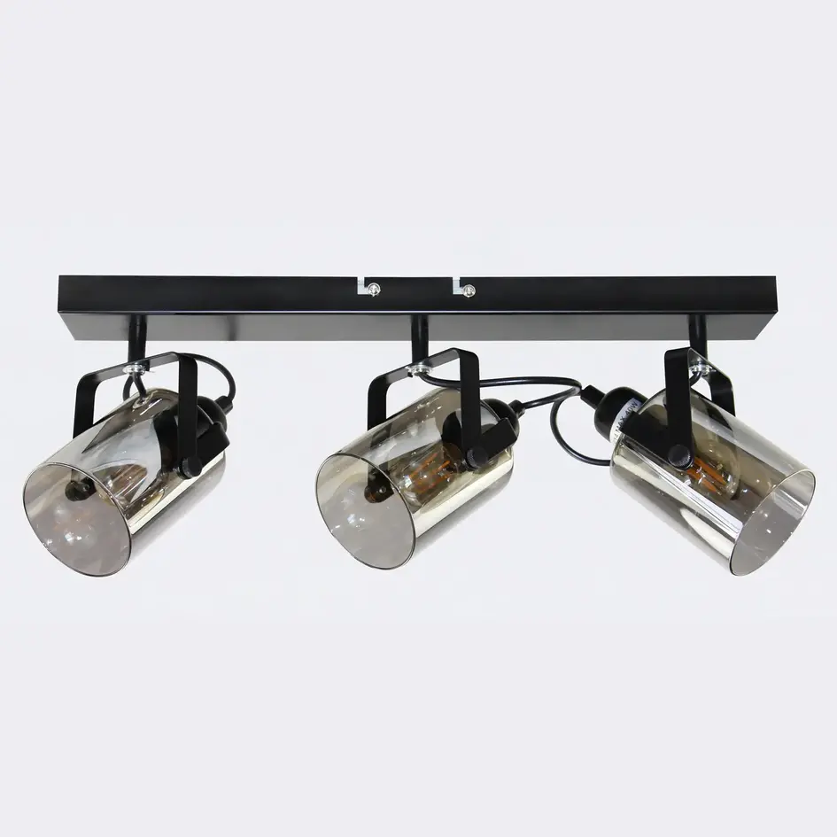 Sort spotlampe med 3 røgfarvede glasskærme - Maud