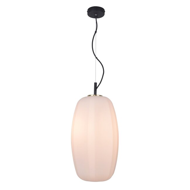 Loftslampe med oval glasskærm - Kostas - sort/hvid/guld