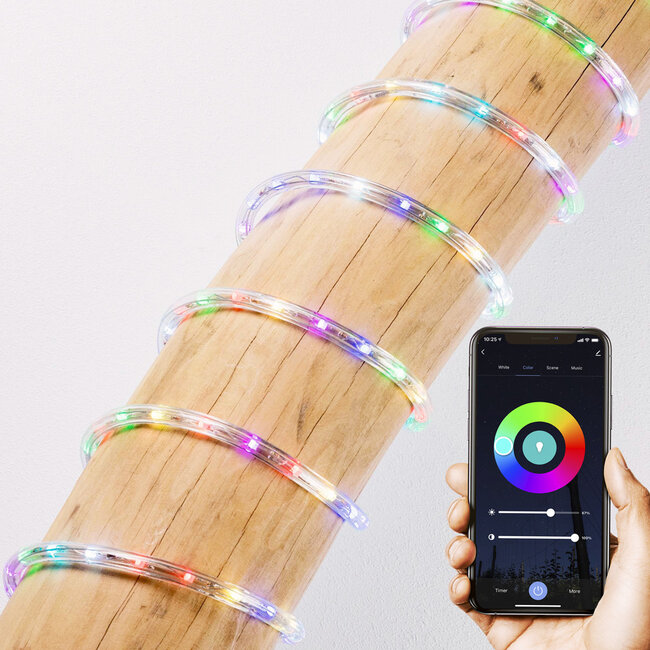 Multifarvet lysslange / LED Rope Light med appstyring - 10 mm, RGB, 10 meter