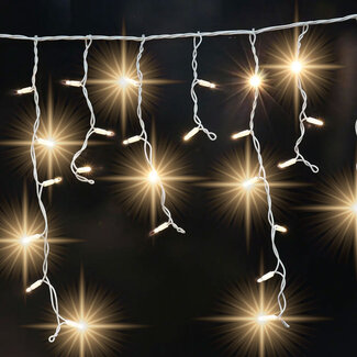 Lyskæde med istapper | Fra 3 meter | 114 varmhvide LED-lys med glimt | Hvid gummi