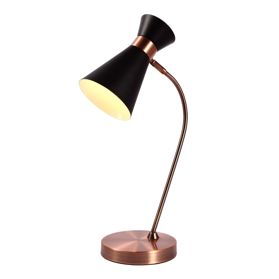 Bordlampe / Sort læselampe med kobberdetaljer - Lily