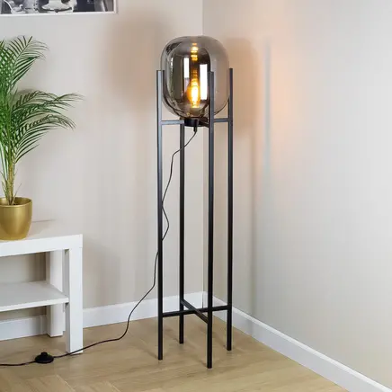 Gulvlampe med glaskuppel i smoked spejlglas - Dion