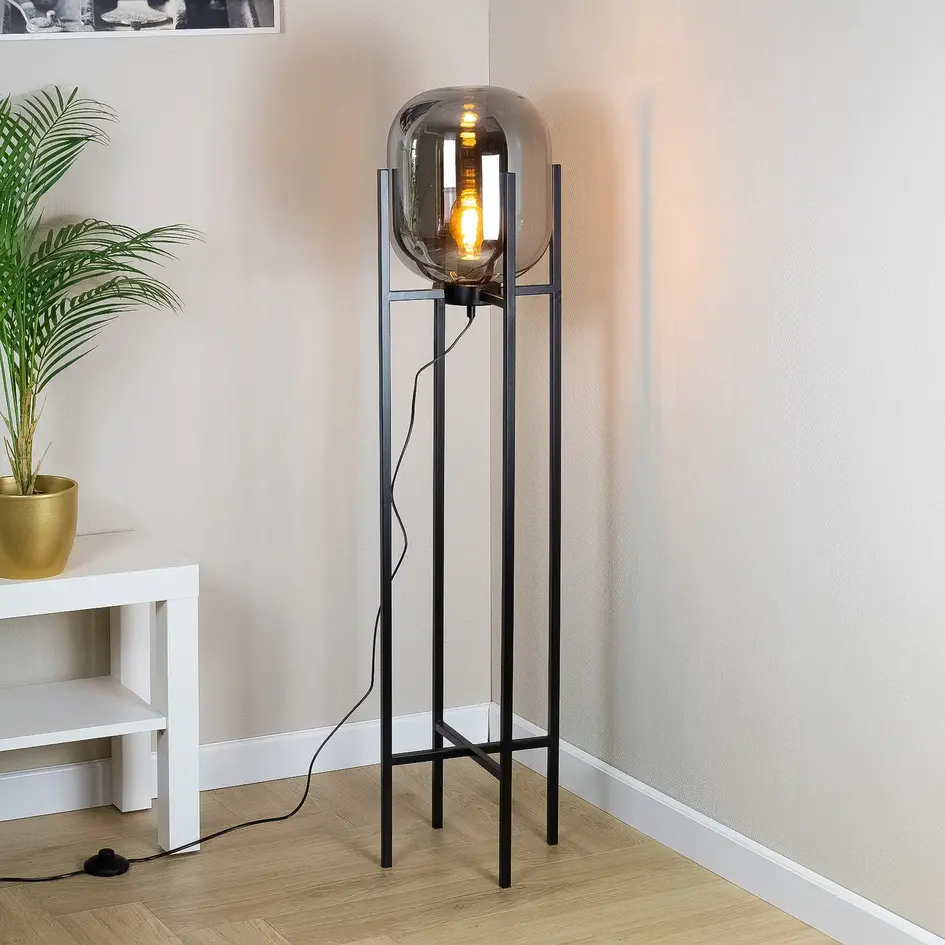 Gulvlampe med glaskuppel i smoked spejlglas - Dion