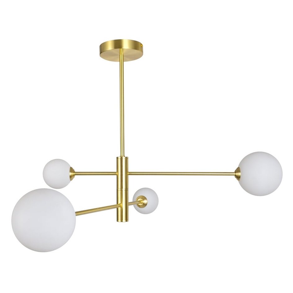 Loftlampe med 4 glaskugler - Stiri - guld og opalhvid