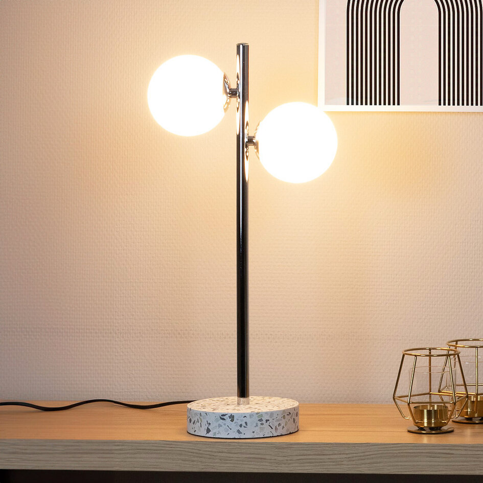 Bordlampe med 2 glaskugler - Pallon