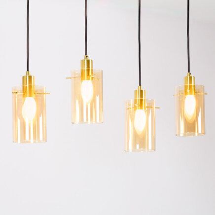 Elegant pendellampe med 4 lyspunkter - Tuscon - sort/gyldent glas