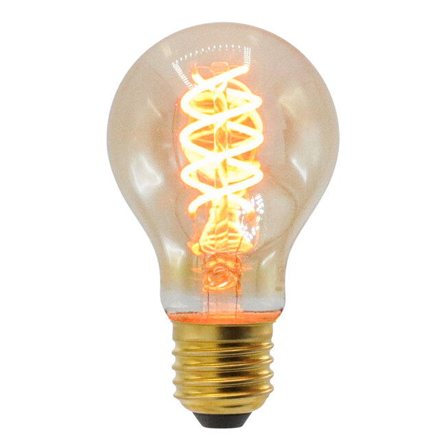 E27 LED-kronepære, DNA-spiral filament med ravfarvet glas - 5 watt / 1800K / Ø60 / dæmpbar