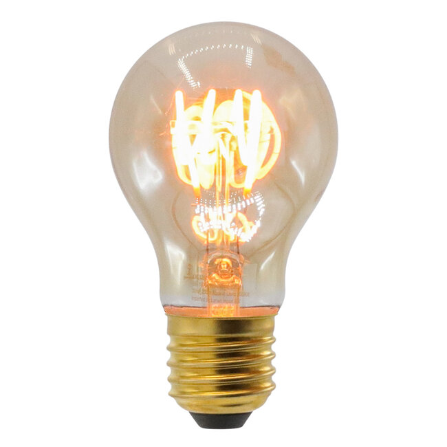 E27 LED-kronepære, krøllet spiral filament med ravfarvet glas - 5 watt / 1800K / Ø60 / dæmpbar