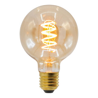 E27 LED-globepære XL, spiral filament med ravfarvet glas - 5 watt / 1800K / Ø95 / dæmpbar