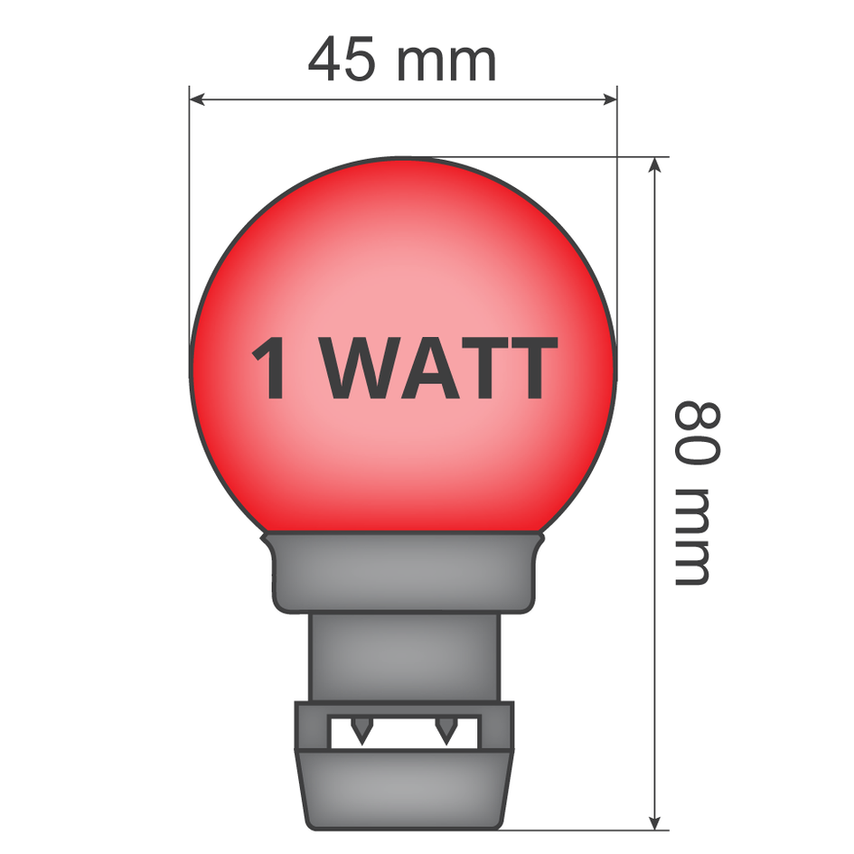 Rød stiftpære - 1 watt / Ø45