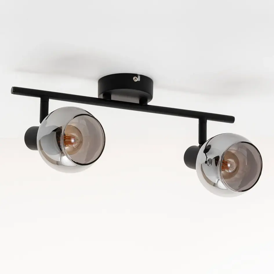 Skinnelampe med 2 røgfarvede spotlamper - Phoenix