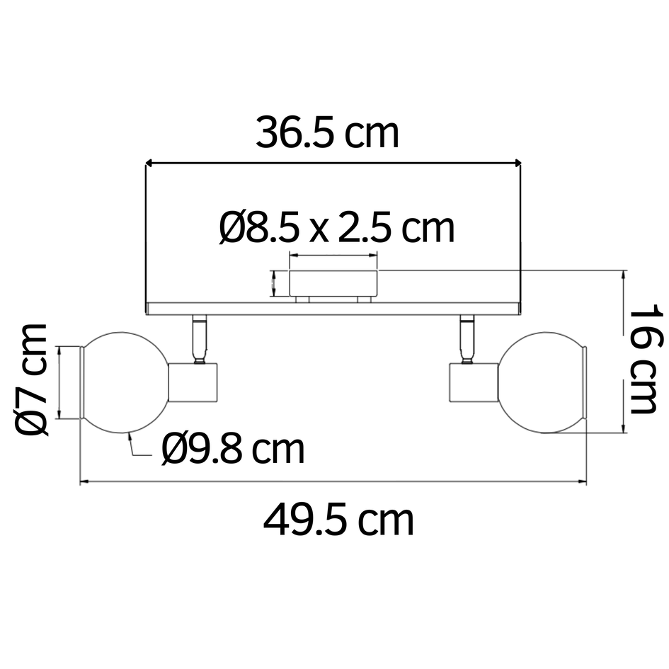 Skinnelampe med 2 røgfarvede spotlamper - Phoenix