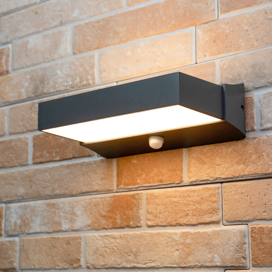 Moderne udendørs LED-væglampe + sensor - Onyx - antracit