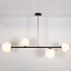 Designerlampe med 4 glaskugler - Davy - sort/messing/opalhvid