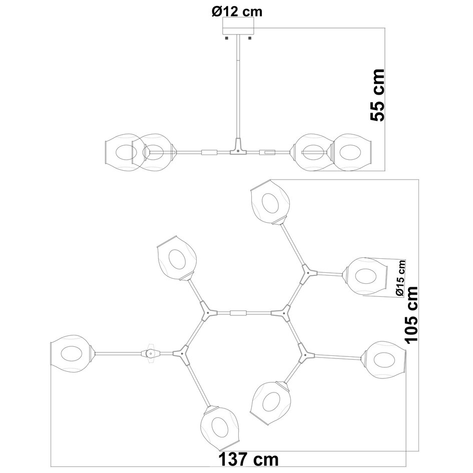 Loftslampe med 7 glaskupler - Philip - sort og transparent