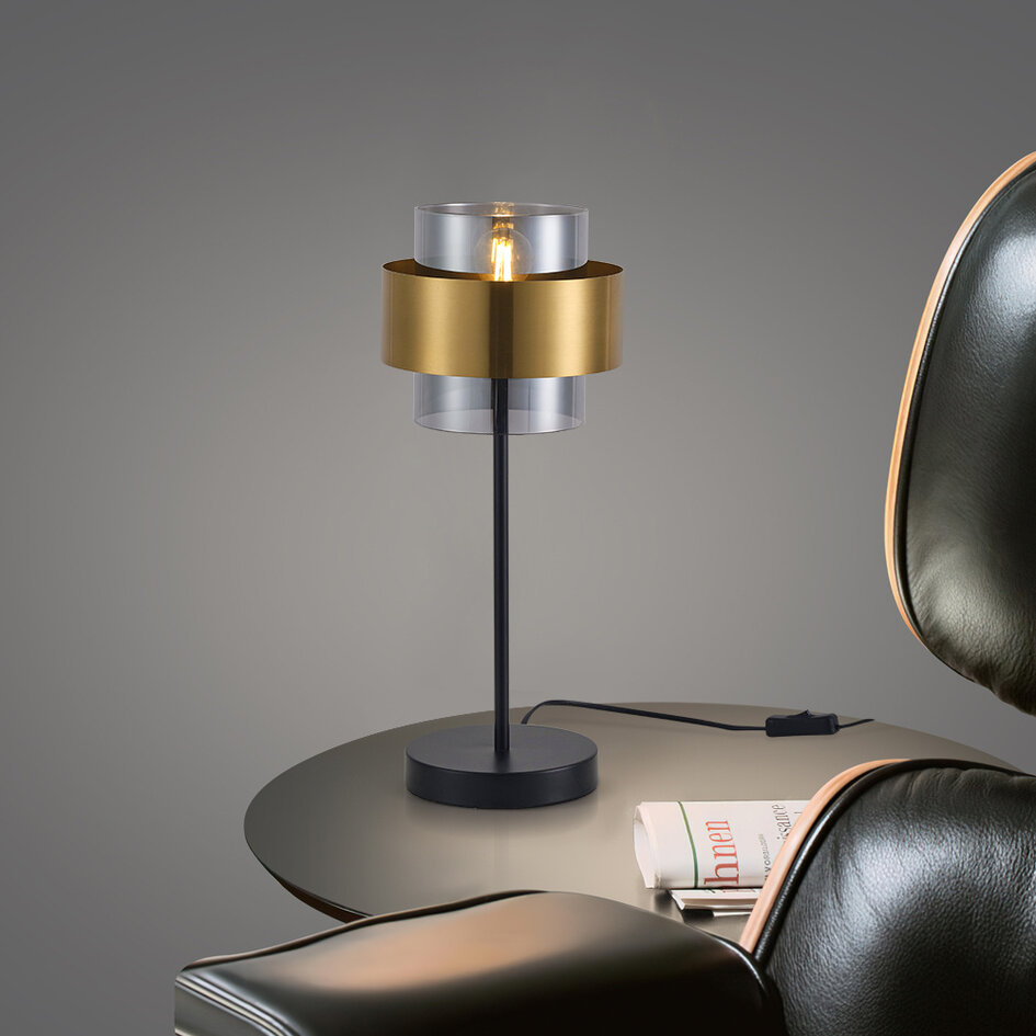 Retro bordlampe i messinglook med smokey glas - Lor
