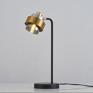 Retro skrivebordslampe i messinglook med smokey glas - Kulta