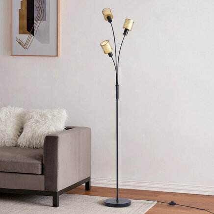 Standerlampe med 3 lyspunkter - Guld - sort og guld