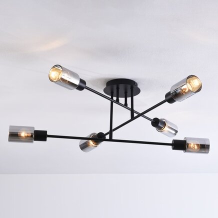Loftslampe med 6 lyspunkter - Agios - sort/røgfarvet