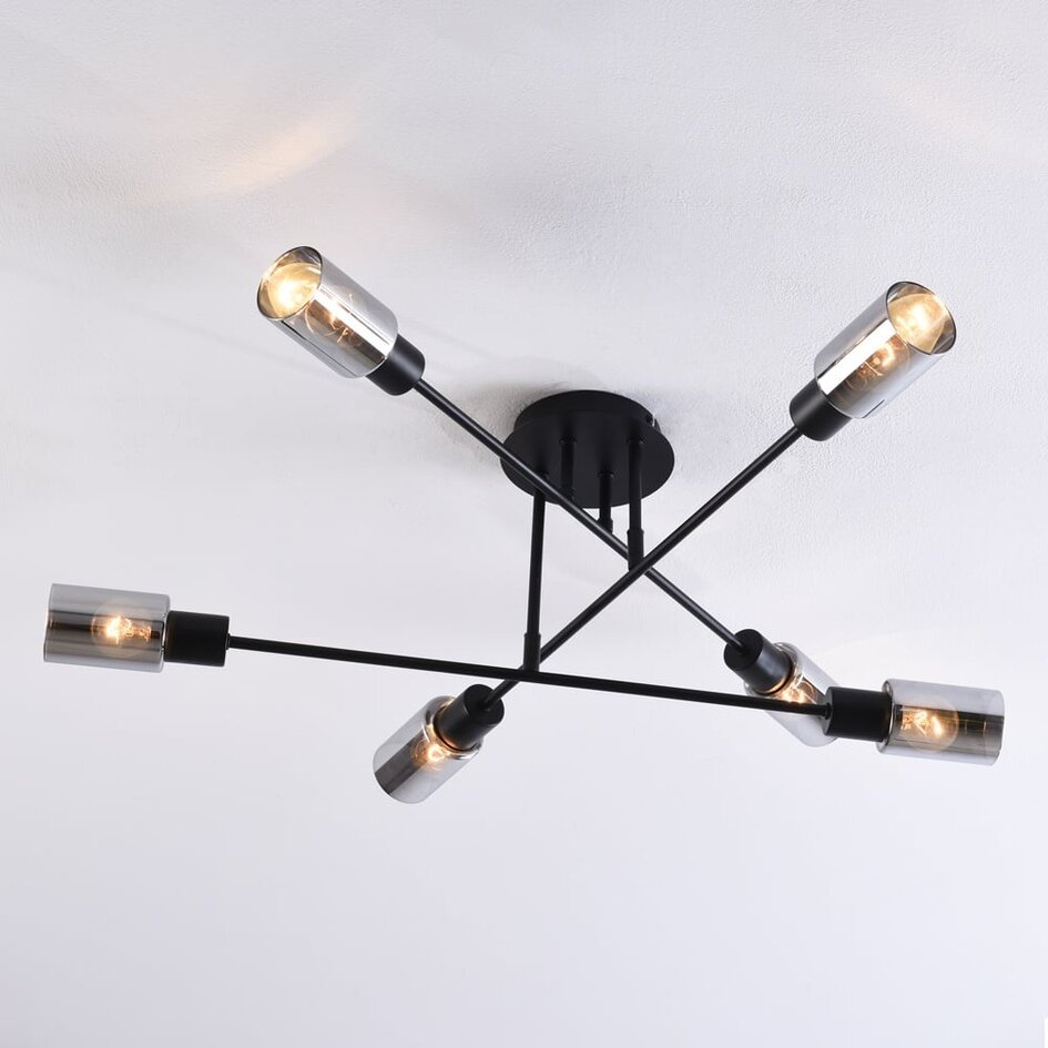 Loftslampe med 6 lyspunkter - Agios - sort/røgfarvet