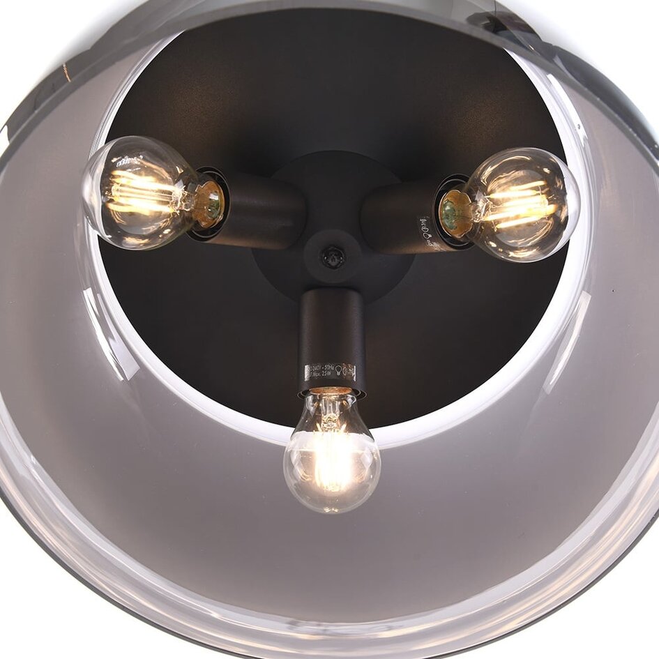 Loftlampe med glasskærm - Selin - sort/røgfarvet