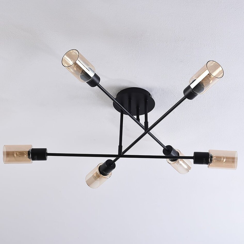 Loftslampe med 6 lyspunkter - Agios - sort/ravfarvet