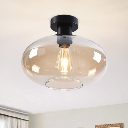 Loftslampe i glas - Veda - sort/ravfarvet
