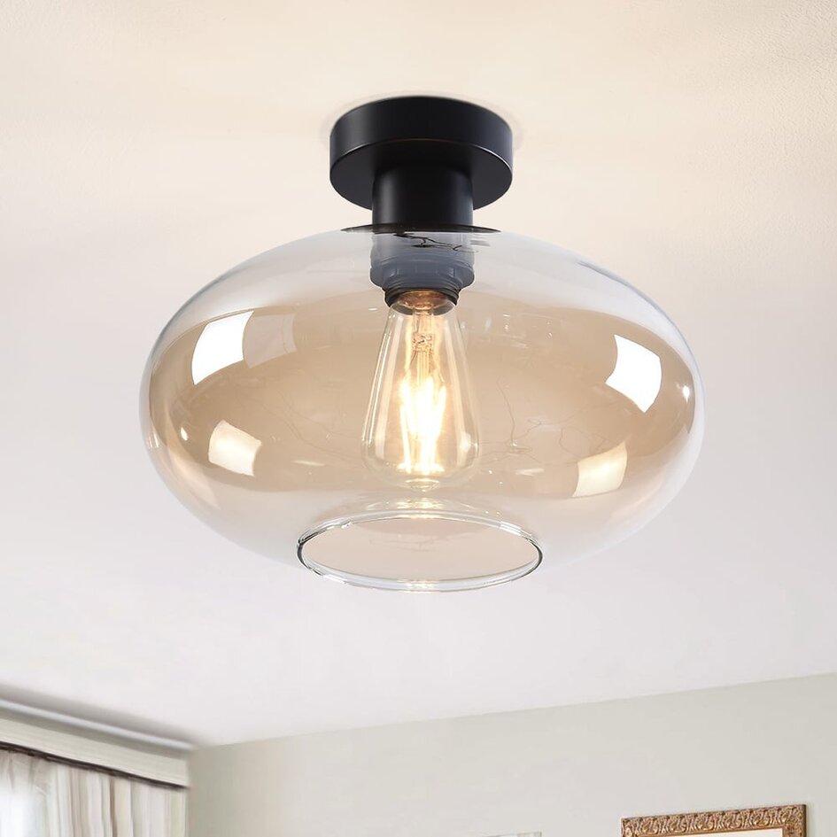 Loftslampe i glas - Veda - sort/ravfarvet