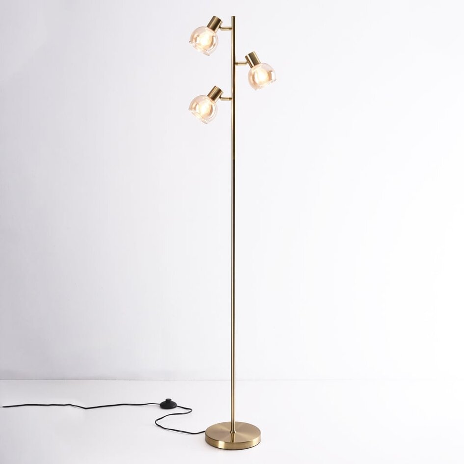 Gulvlampe med 3 spotlamper - Pieta - guld og ravfarvet