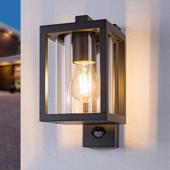 Udendørs væglampe med sensor - Zita - sort