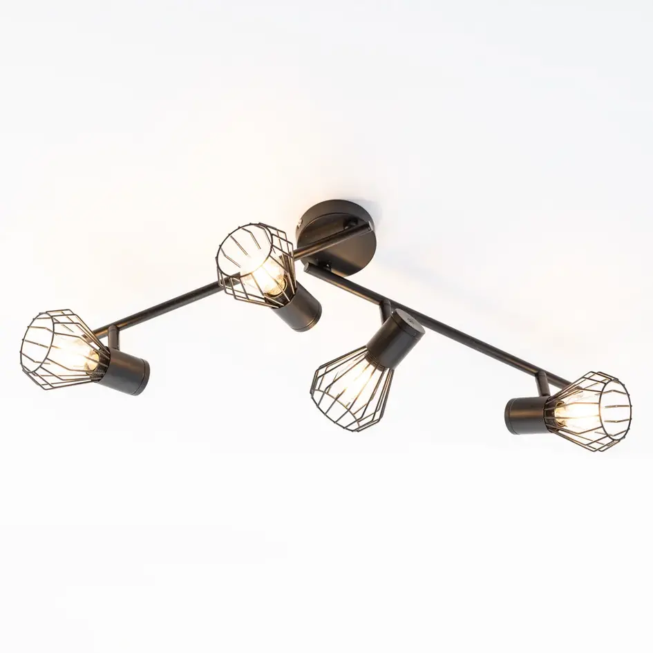 Industriel loftlampe med 4 spots - Faith - sort