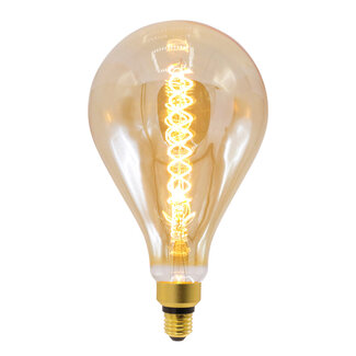 E27 LED-globepære XXL, spiral filament med ravfarvet glas - 8,5 watt / 2000K / Ø160 / dæmpbar