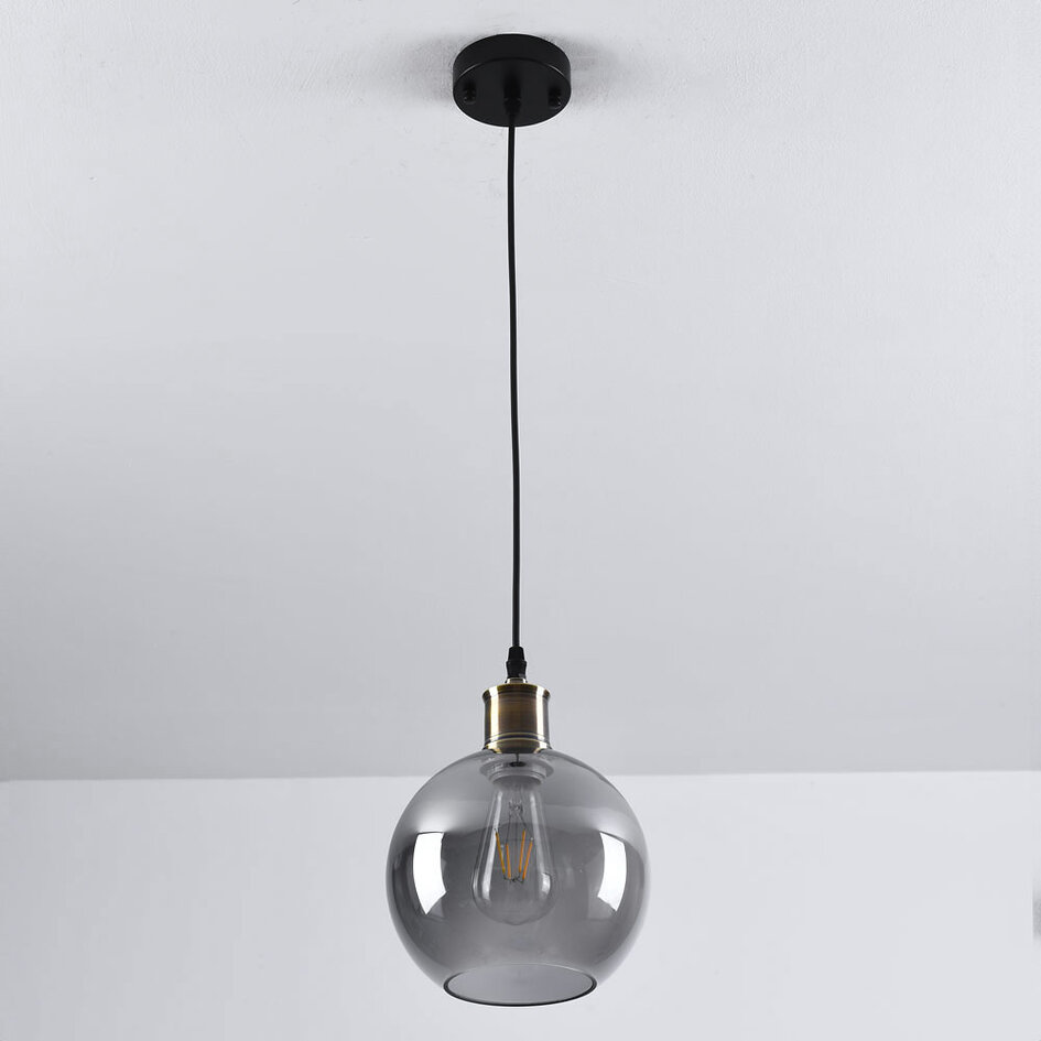 Pendel med glaskuppel - Lyana - røggrå