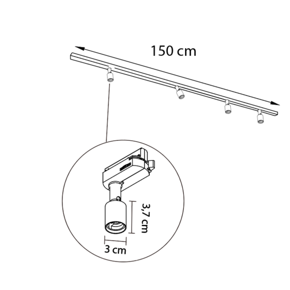1-faset lysskinne - 1,5 meter med Stanley spots - loftsskinne