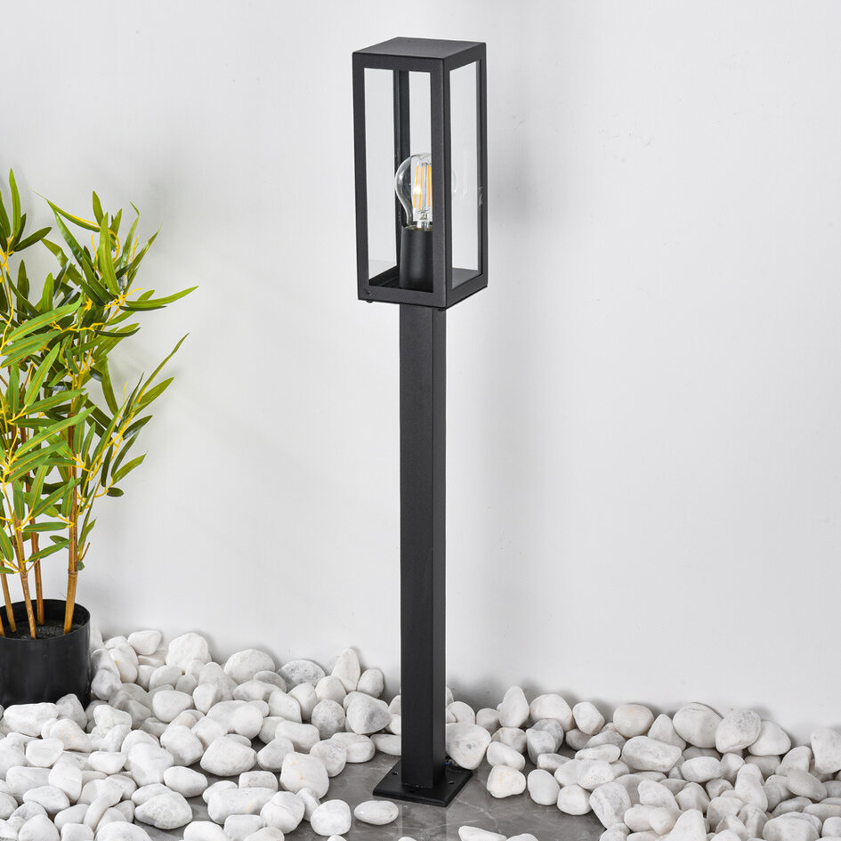 Bedlampe med glaslanterne, 80 cm - Alessio - sort