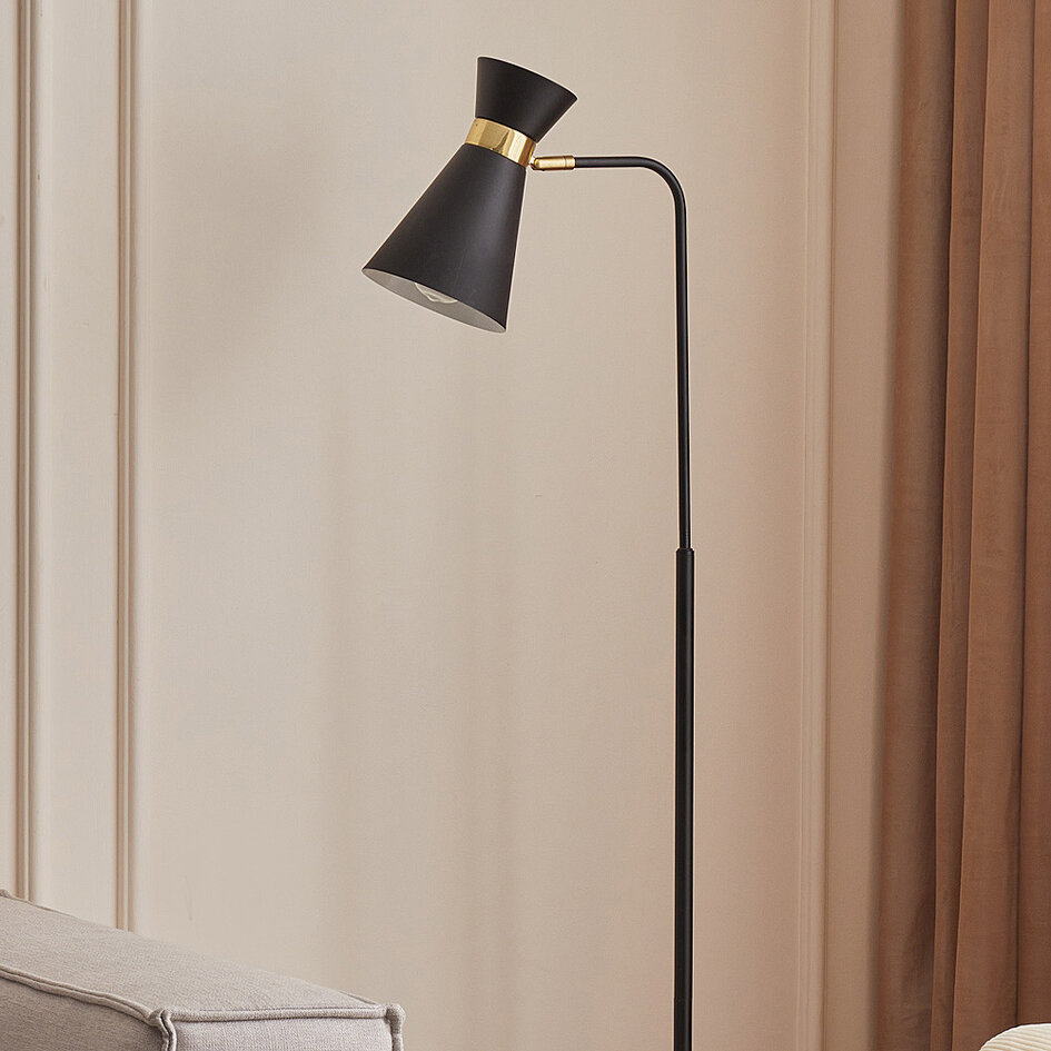 Standerlampe / læselampe - Alyssa - sort med gulddetaljer