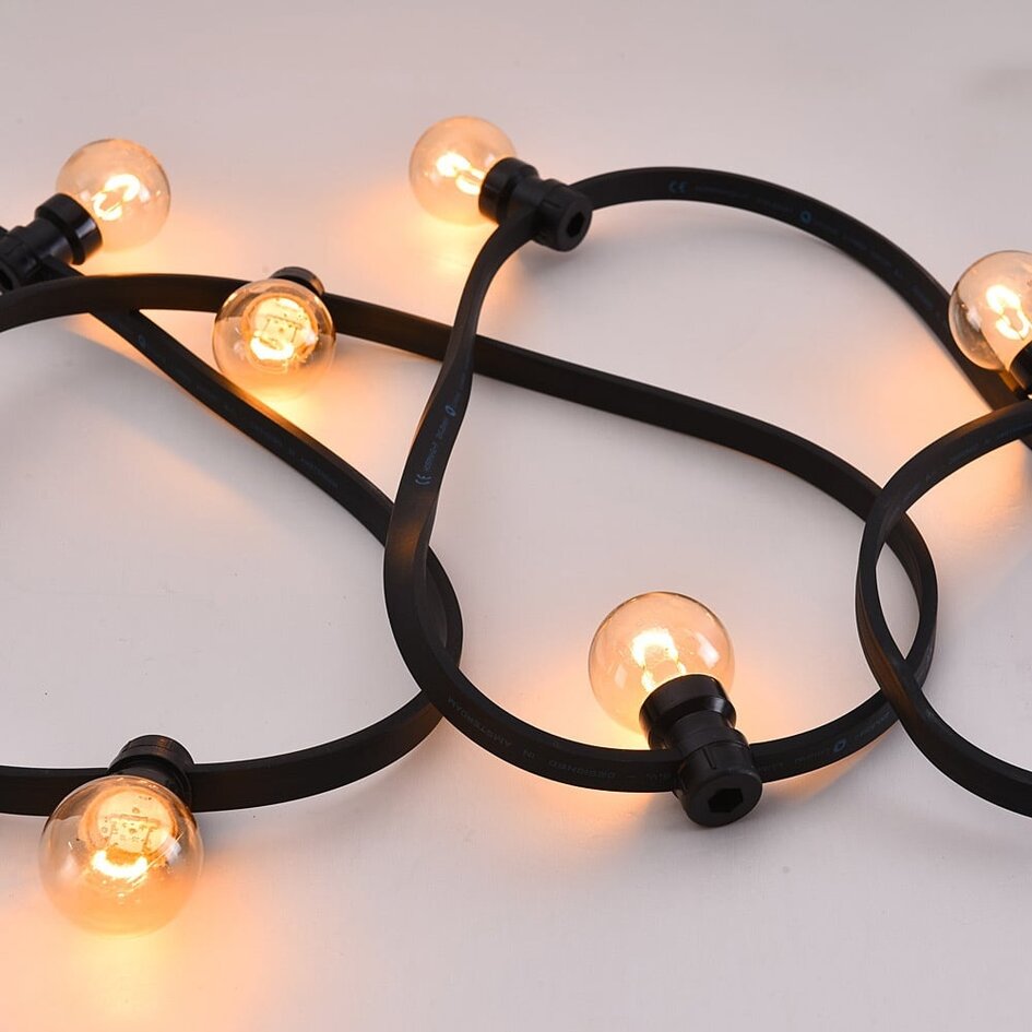 Udendørs lyskæde med røggrå LED-pærer (U-formet filamenttråd) - 1 watt / Ø45 / med eller uden lysdæmper