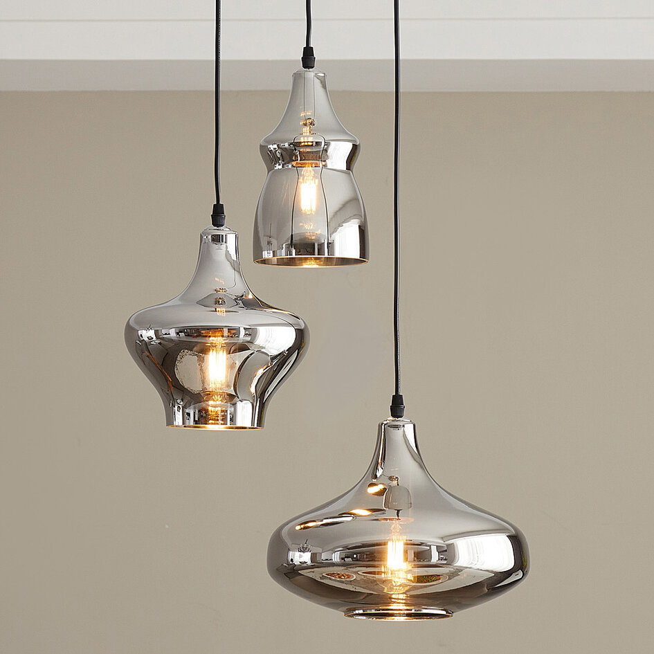 Loftpendel med forkromet glas, 3 x E27 - Bari