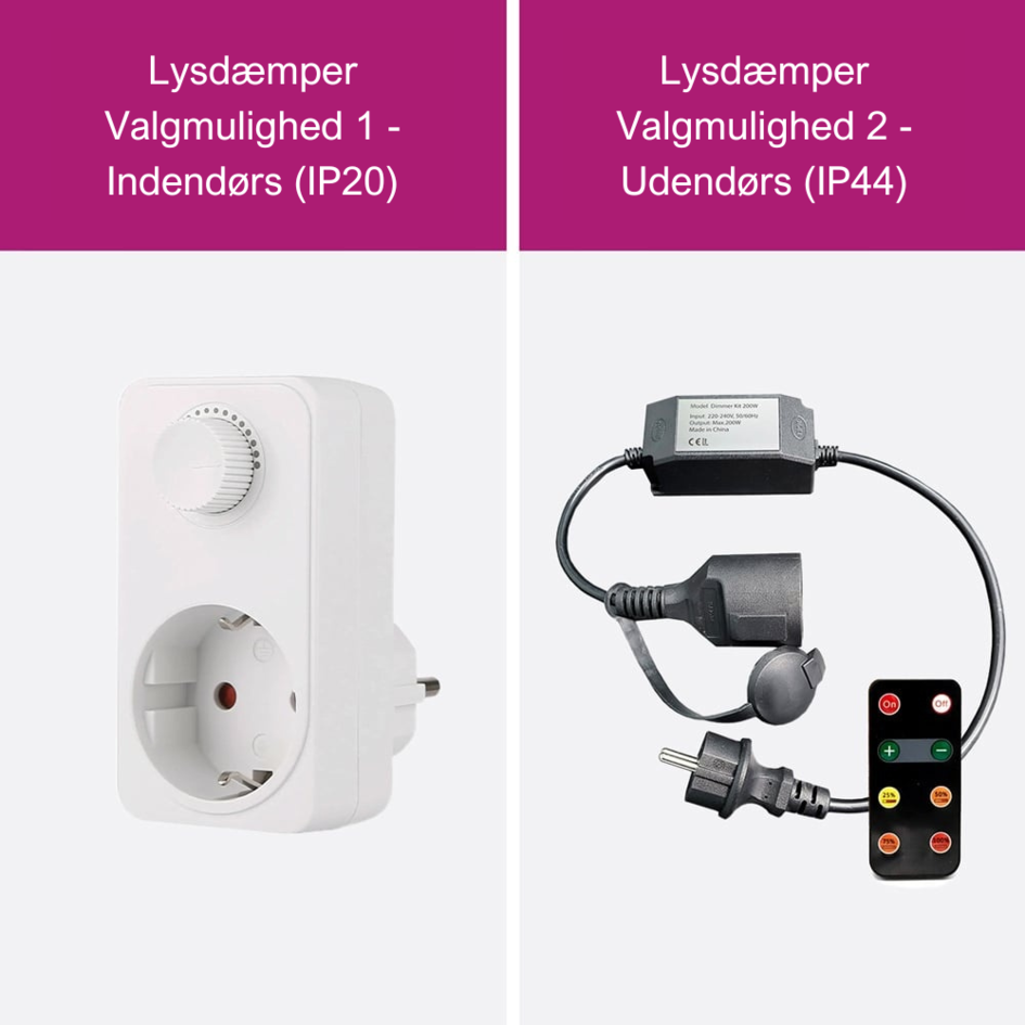 Udendørs lyskæde med røggrå LED-pærer (V-formet filamenttråd) - 2 watt / Ø45 / med eller uden lysdæmper