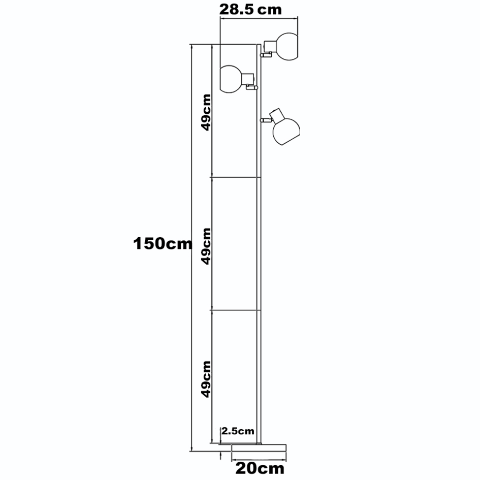 Gulvlampe med 3 spotlamper - Pieta - sort og opalhvid