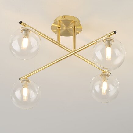 Elegant loftlampe med fire glaskugler - Nymo - guld med klart glas