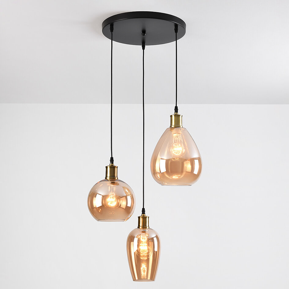 Klyngependel med ravfarvet/amber glas og blank overfalde - Verona