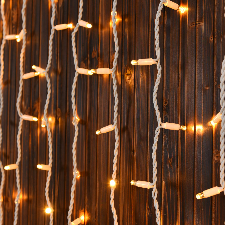 Lysgardin | Linkbart | Fra 2 meter | 300 LED-lys | 2200K ekstra varmhvidt lys | Hvid gummi