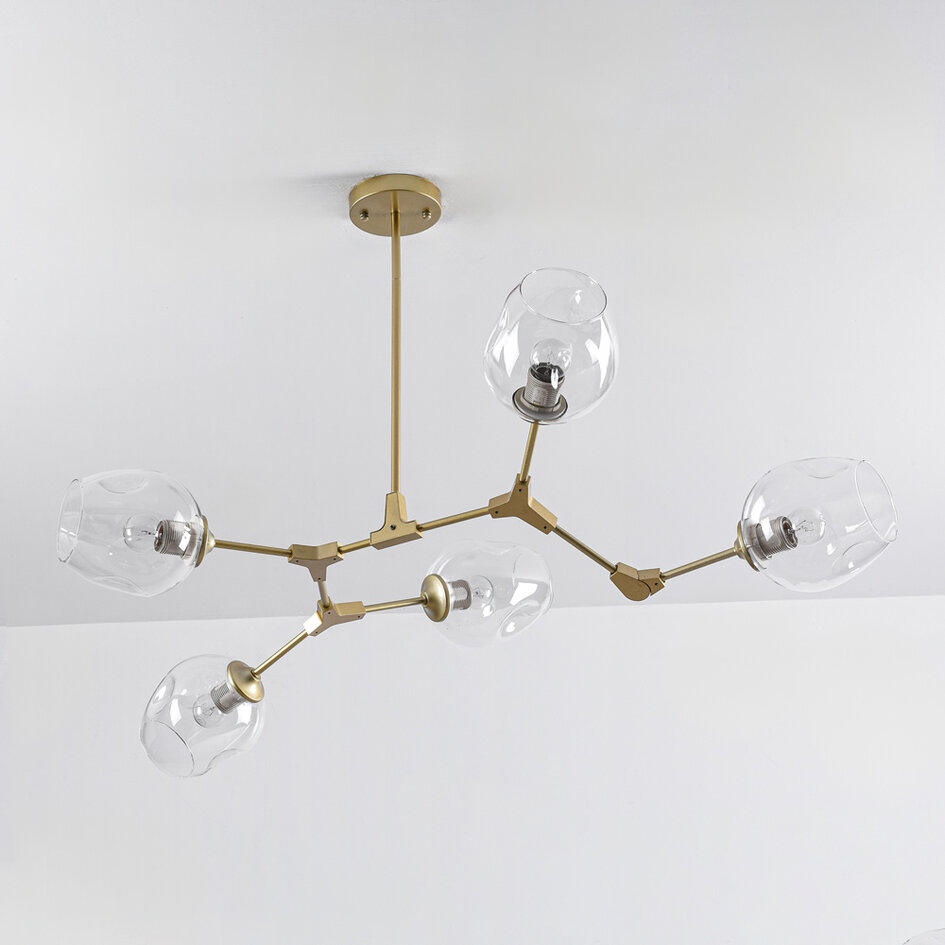Loftslampe med 5 glaskupler - Selini - guld og transparent