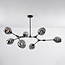 Loftslampe med 7 glaskupler - Phaedra - sort og røggrå