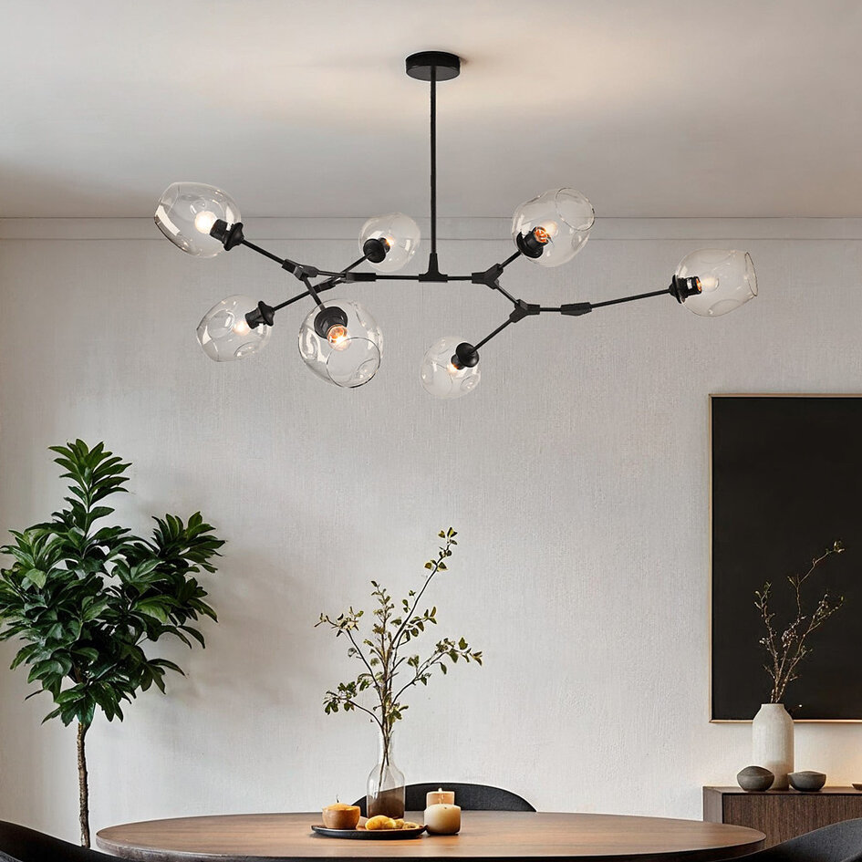 Loftslampe med 7 glaskupler - Philip - sort og transparent