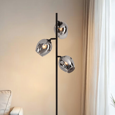 Standerlampe med 3 glaskupler - Julius - sort og røggrå